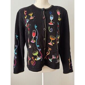 BEREK Party Cocktail Drinks Martini New Years Cardigan Sweater Beads Sequins L